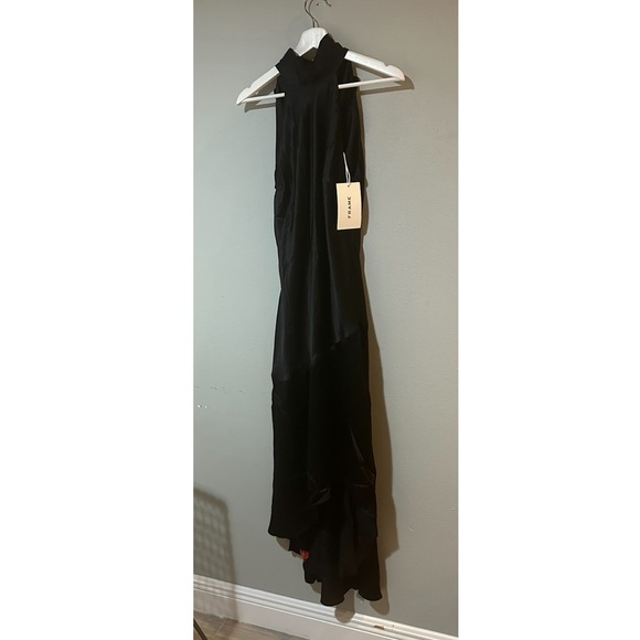 FRAME Draped Neck Tie Halter Dress in BLACK. - Picture 9 of 11